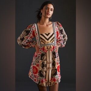 Anthropologie Nikasha Floral Mini Dress Puff Sleeve Baroque